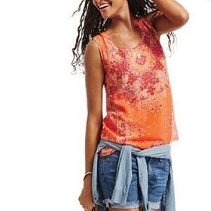 Cabi Sleeveless Chiffon Top Orange Floral Semi-Sheer Small